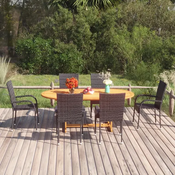 Gossi set mobilier de gradina, 7 piese, negru, poliratan
