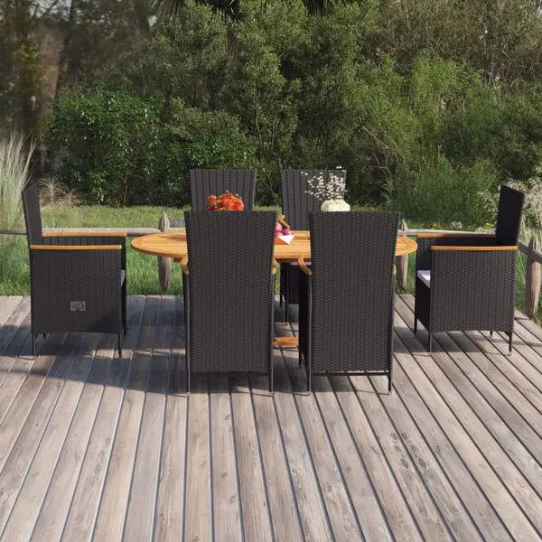 Gossi set mobilier de gradina, 7 piese, negru, poliratan