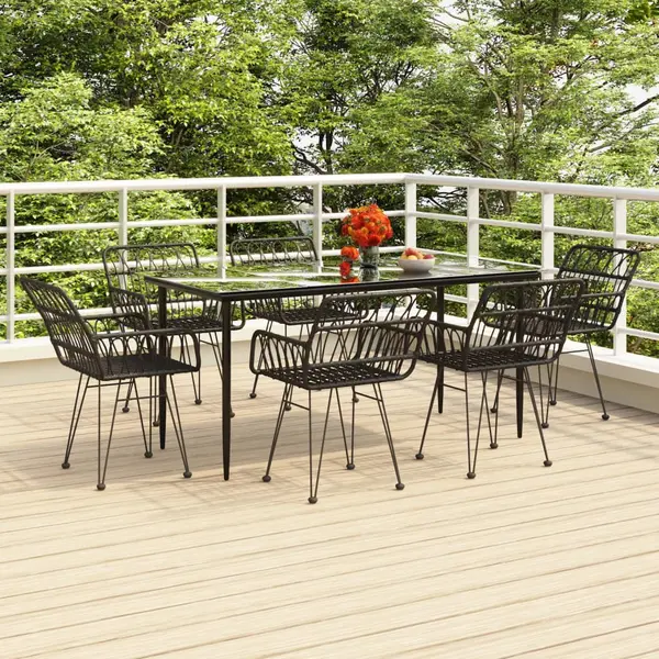 Gossi set mobilier de gradina, 7 piese, negru, poliratan