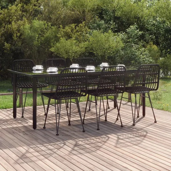 Gossi set mobilier de gradina, 7 piese, negru, poliratan