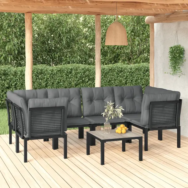 Gossi set mobilier de gradina, 7 piese, negru si gri, poliratan