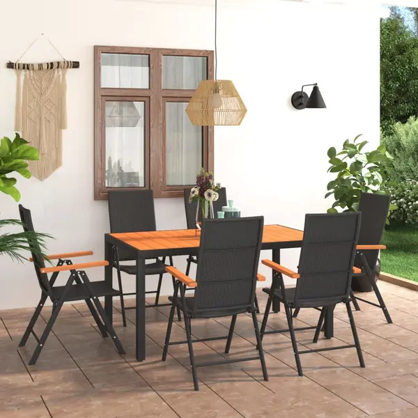Gossi set mobilier de gradina, 7 piese, negru si maro