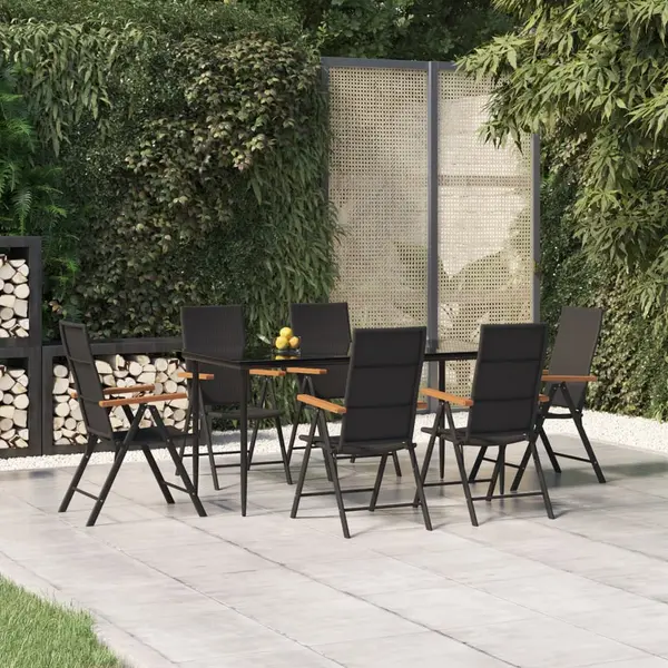 Gossi set mobilier de gradina, 7 piese, negru si maro, poliratan