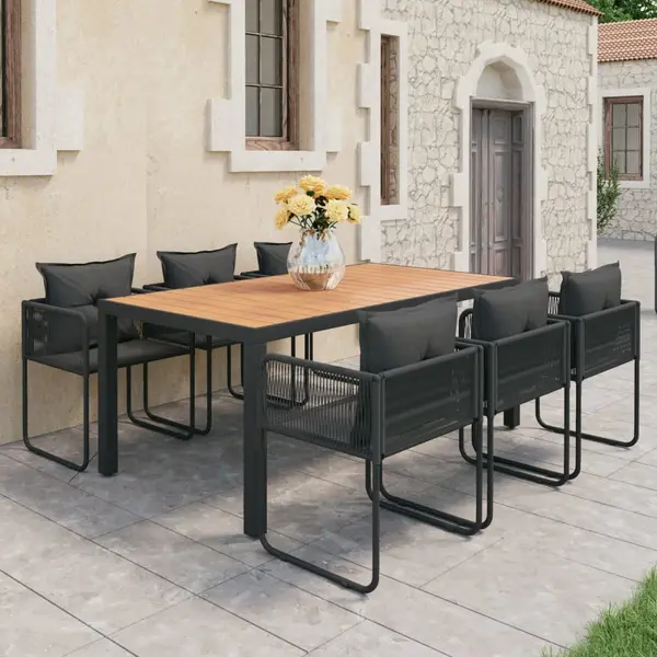 Gossi set mobilier de gradina, 7 piese, negru si maro, ratan pvc