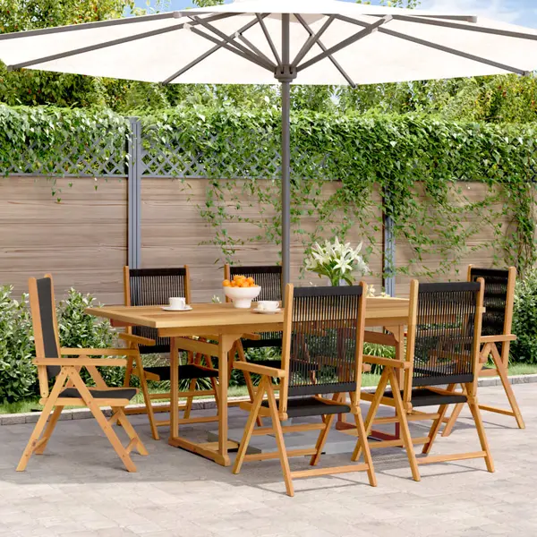 Gossi set mobilier de gradina 7 piese polipropilena neagra/lemn masiv