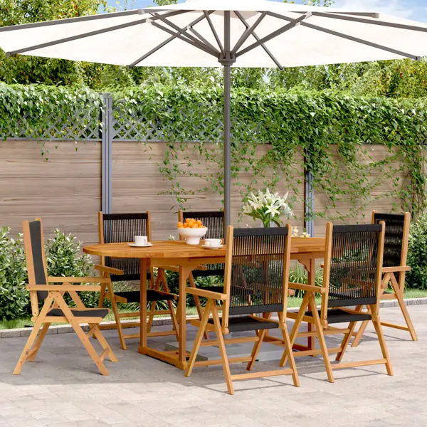 Gossi set mobilier de gradina 7 piese polipropilena neagra/lemn masiv