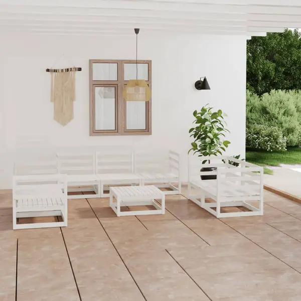 Gossi set mobilier de gradina, 8 piese, alb, lemn masiv de pin