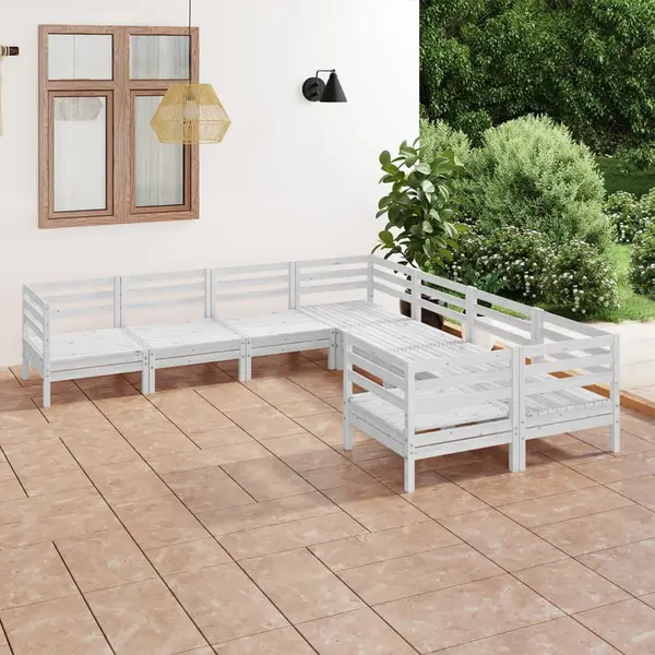 Gossi set mobilier de gradina, 8 piese, alb, lemn masiv de pin