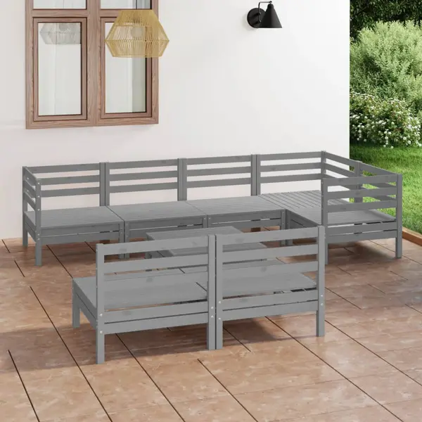 Gossi set mobilier de gradina, 8 piese, gri, lemn masiv de pin
