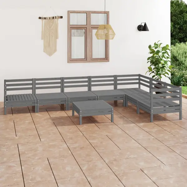 Gossi set mobilier de gradina, 8 piese, gri, lemn masiv de pin