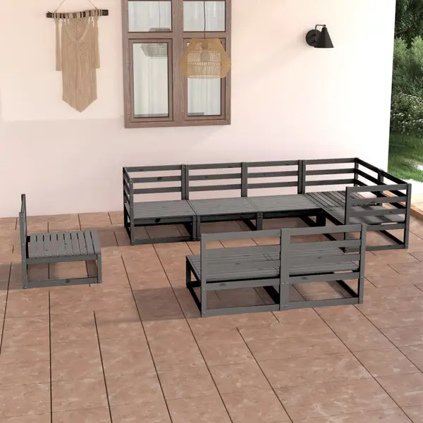 Gossi set mobilier de gradina, 8 piese, gri, lemn masiv de pin
