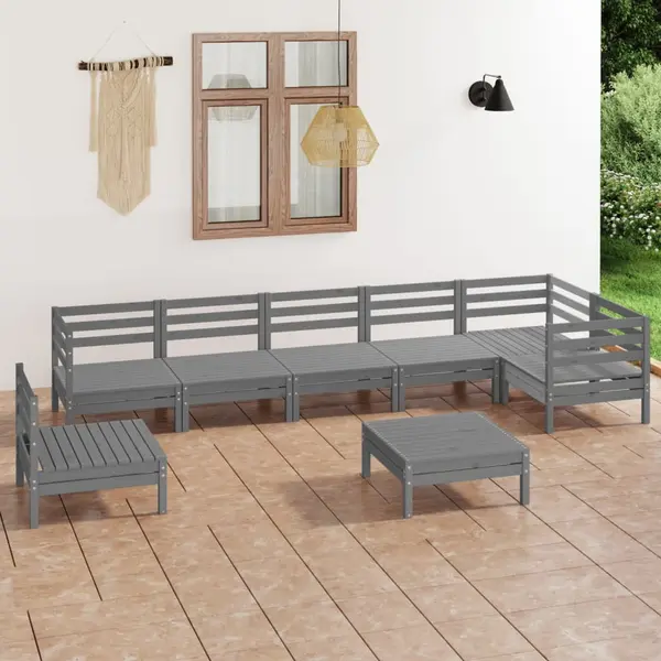 Gossi set mobilier de gradina, 8 piese, gri, lemn masiv de pin