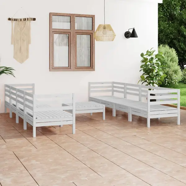 Gossi set mobilier de gradina, 9 piese, alb, lemn masiv de pin