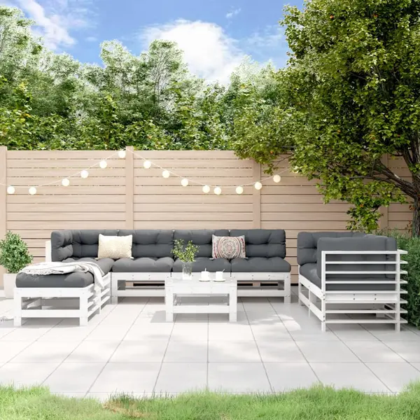 Gossi set mobilier de gradina, 9 piese, alb, lemn masiv pin