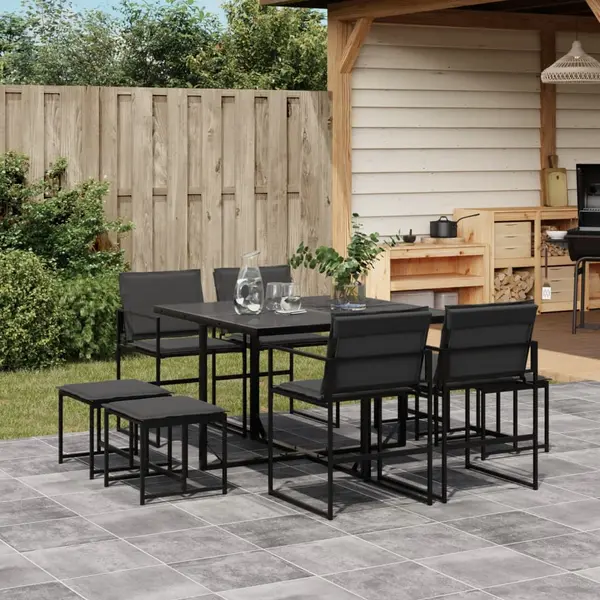 Gossi set mobilier de gradina, 9 piese, cu perne, negru, textilena