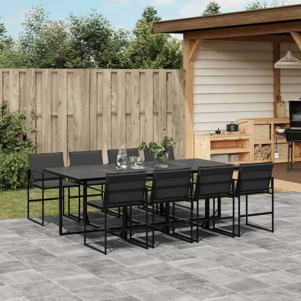 Gossi set mobilier de gradina, 9 piese, cu perne, negru, textilena