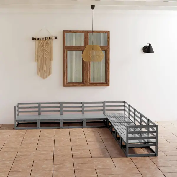 Gossi set mobilier de gradina, 9 piese, gri, lemn masiv de pin