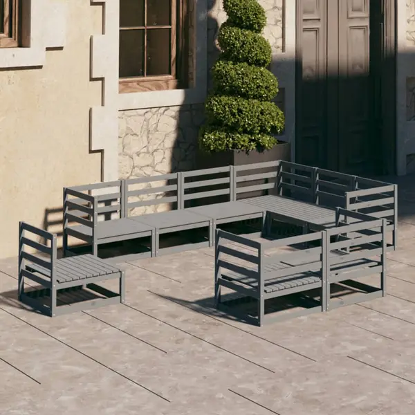 Gossi set mobilier de gradina, 9 piese, gri, lemn masiv de pin