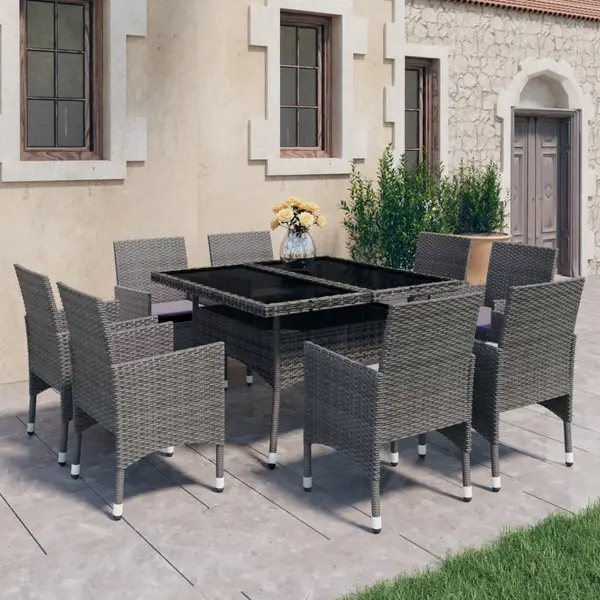 Gossi set mobilier de gradina, 9 piese, gri, poliratan si sticla
