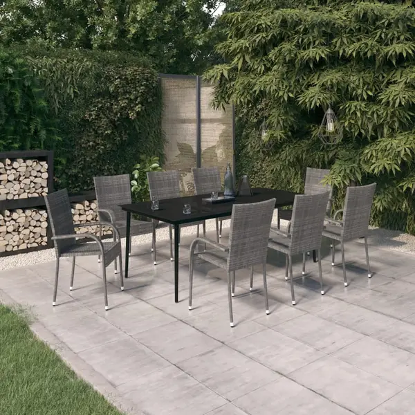 Gossi set mobilier de gradina, 9 piese, gri si negru