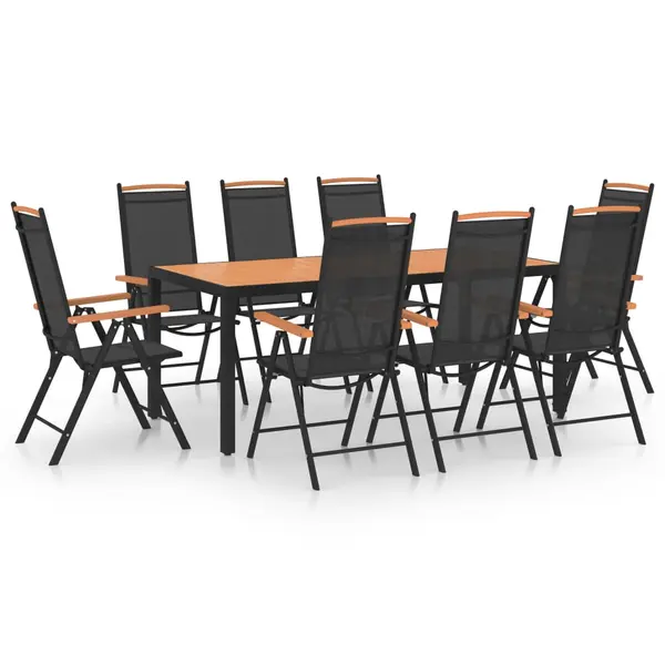 Gossi set mobilier de gradina, 9 piese, negru, aluminiu
