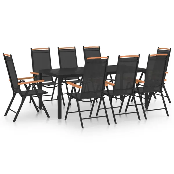 Gossi set mobilier de gradina, 9 piese, negru, aluminiu