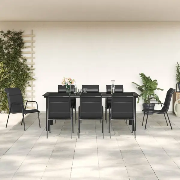 Gossi set mobilier de gradina, 9 piese, negru, otel si textilena