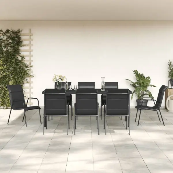 Gossi set mobilier de gradina, 9 piese, negru, otel si textilena