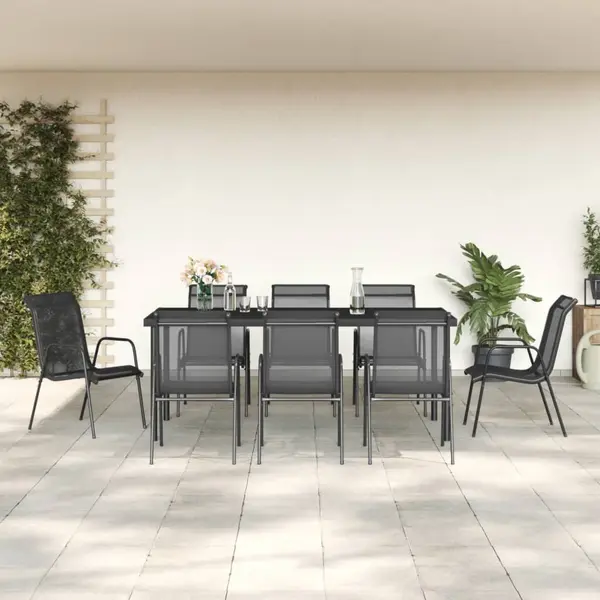 Gossi set mobilier de gradina, 9 piese, negru, otel si textilena