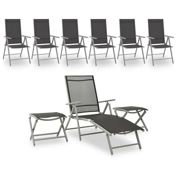 Gossi set mobilier de gradina, 9 piese, negru si argintiu