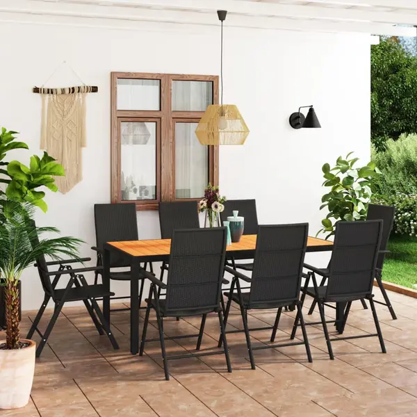Gossi set mobilier de gradina, 9 piese, negru si maro