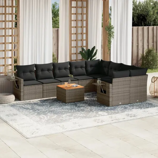 Gossi set mobilier de gradina cu perne, 10 piese, gri, poliratan