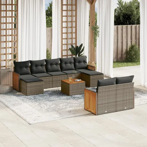 Gossi set mobilier de gradina cu perne, 10 piese, gri, poliratan