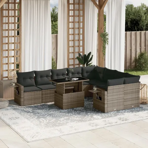 Gossi set mobilier de gradina cu perne, 10 piese, gri, poliratan