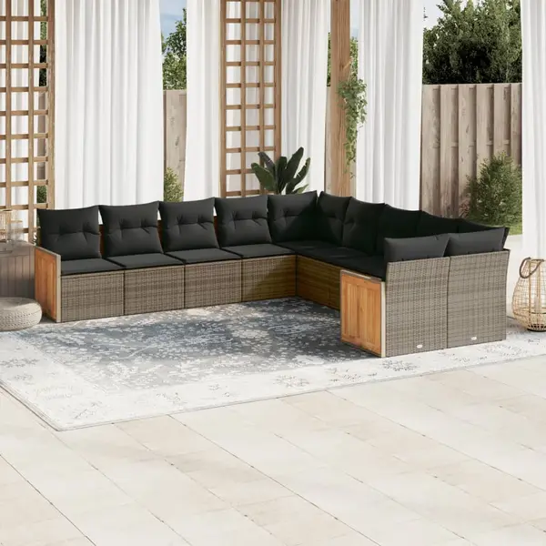 Gossi set mobilier de gradina cu perne, 10 piese, gri, poliratan