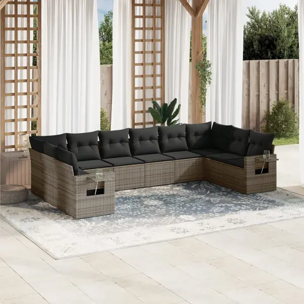 Gossi set mobilier de gradina cu perne, 10 piese, gri, poliratan
