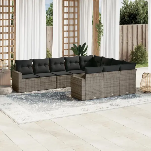 Gossi set mobilier de gradina cu perne, 10 piese, gri, poliratan