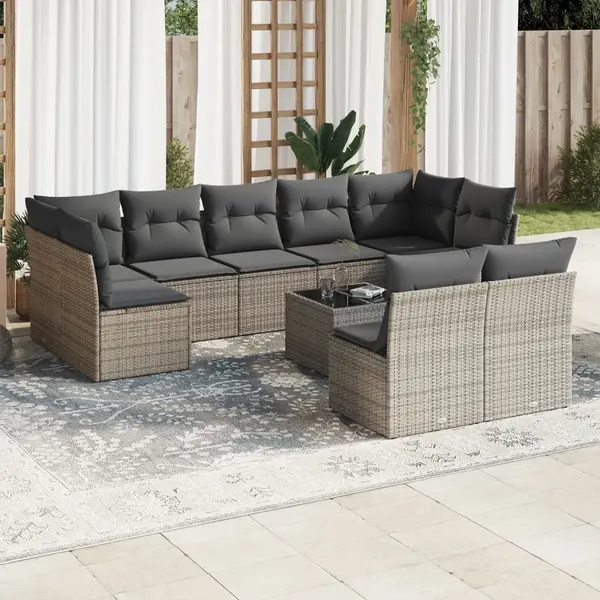 Gossi set mobilier de gradina cu perne, 10 piese, gri, poliratan