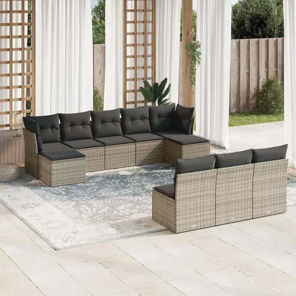 Gossi set mobilier de gradina cu perne, 10 piese, gri, poliratan