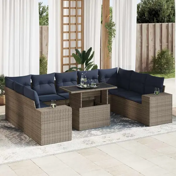 Gossi set mobilier de gradina cu perne, 10 piese, gri, poliratan