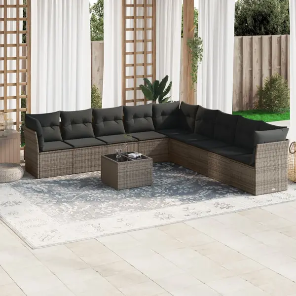 Gossi set mobilier de gradina cu perne, 10 piese, gri, poliratan