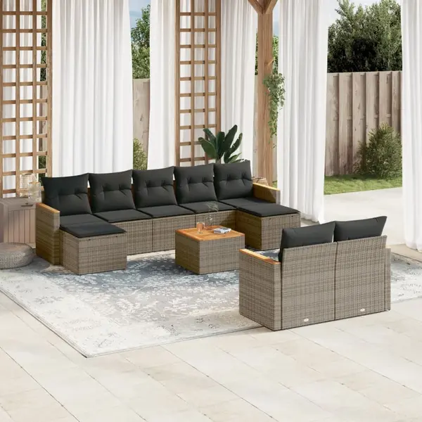 Gossi set mobilier de gradina cu perne, 10 piese, gri, poliratan