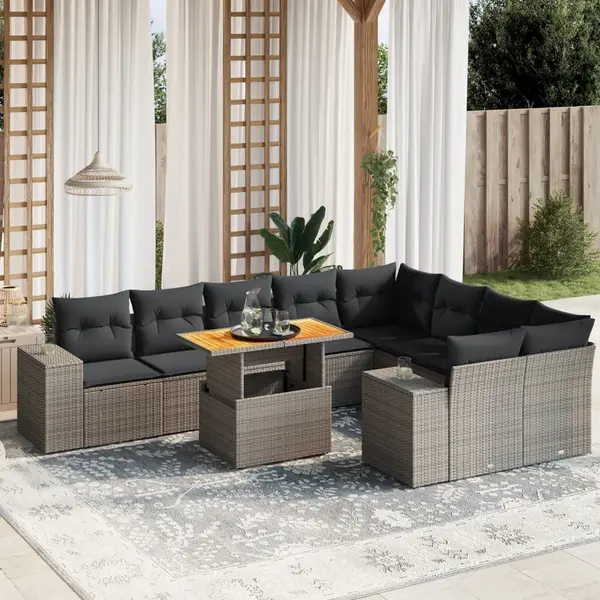 Gossi set mobilier de gradina cu perne, 10 piese, gri, poliratan