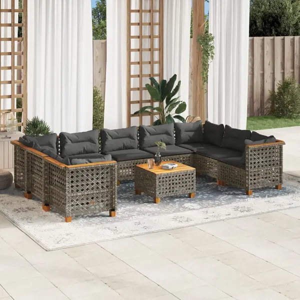 Gossi set mobilier de gradina cu perne, 10 piese, gri, poliratan