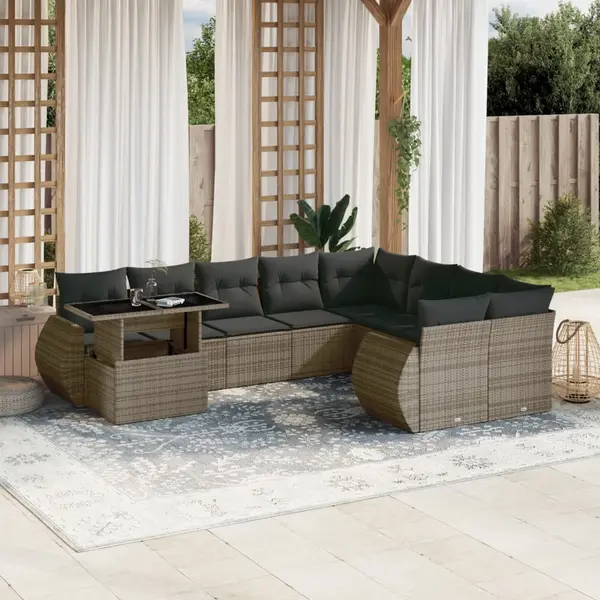 Gossi set mobilier de gradina cu perne, 10 piese, gri, poliratan