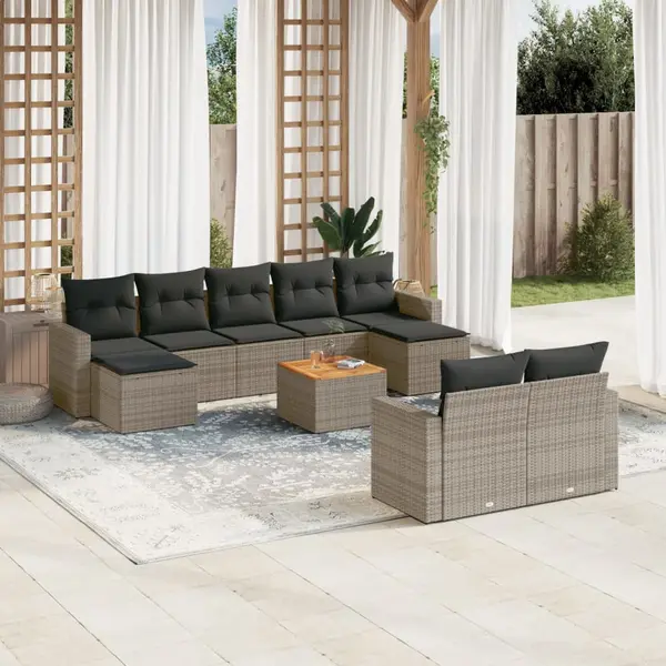 Gossi set mobilier de gradina cu perne, 10 piese, gri, poliratan