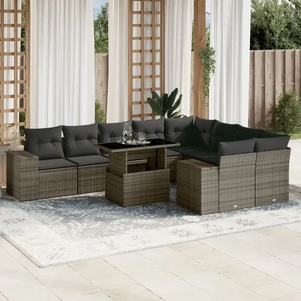 Gossi set mobilier de gradina cu perne, 10 piese, gri, poliratan