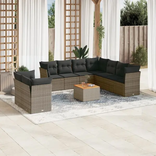 Gossi set mobilier de gradina cu perne, 10 piese, gri, poliratan