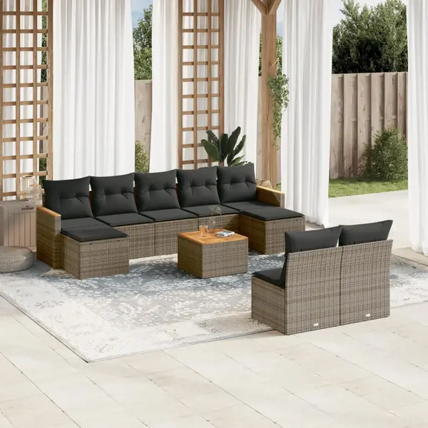 Gossi set mobilier de gradina cu perne, 10 piese, gri, poliratan