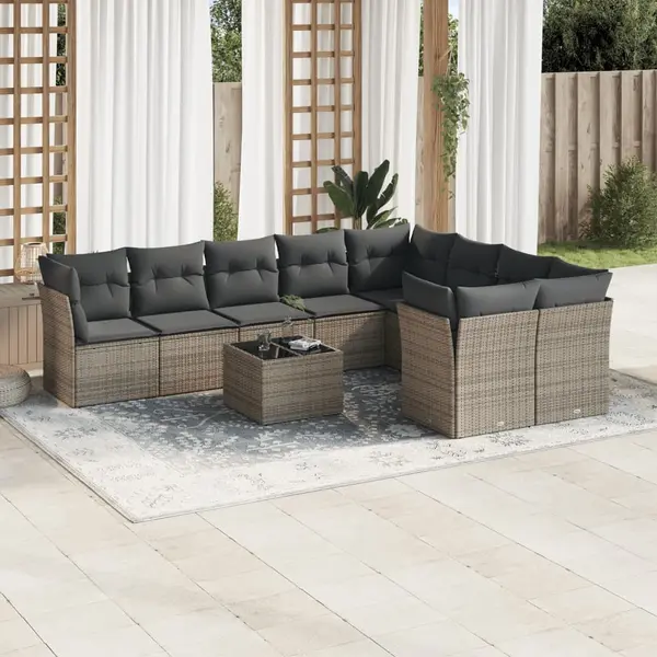 Gossi set mobilier de gradina cu perne, 10 piese, gri, poliratan